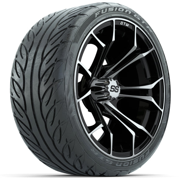 GTW Spyder Machined/Black 15 inch Wheels with 215/40-R15 Fusion GTR Street Tires Full Set