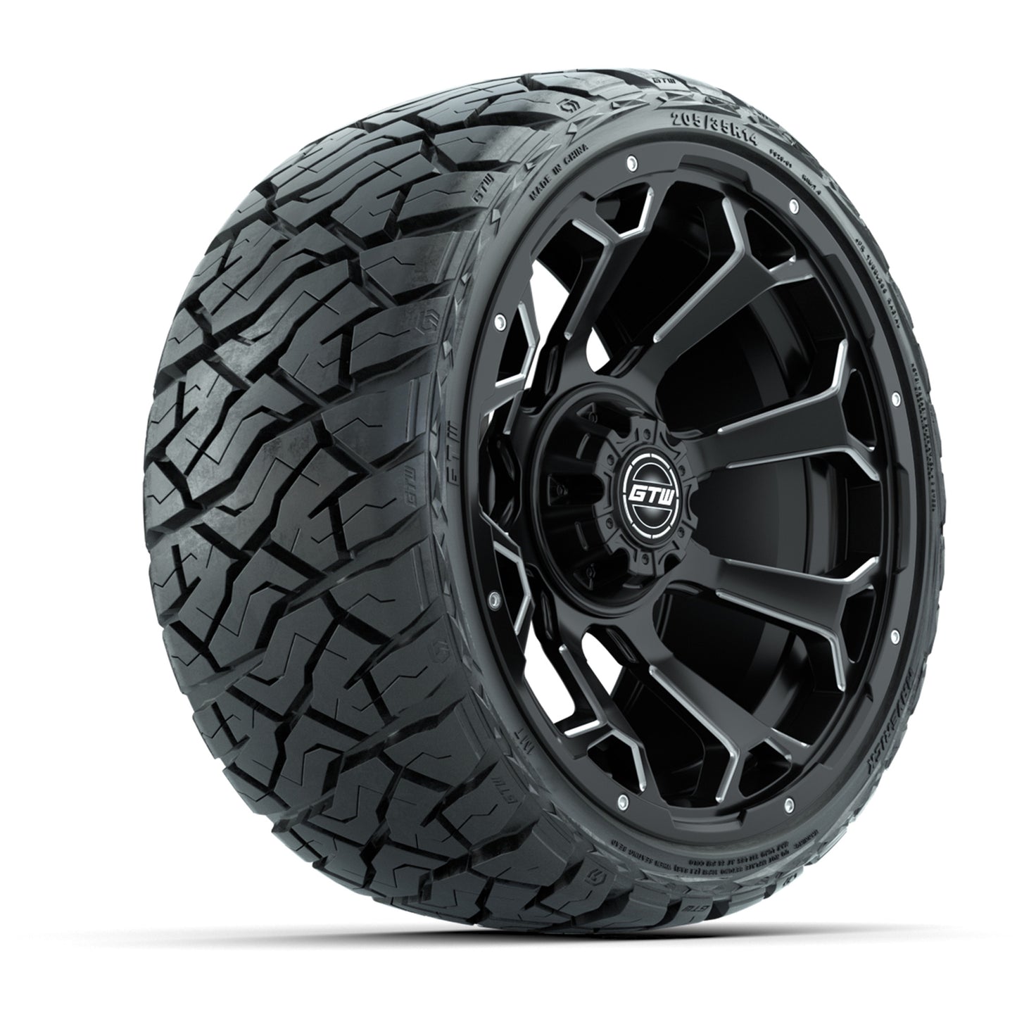GTW Raven Matte Black 14" Wheels with 205/35-R14 Maverick Low-Profile All-Terrain Tires – Full Set