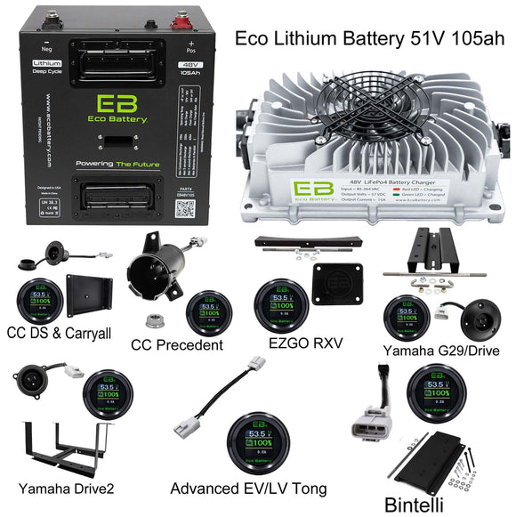 Eco Battery 51V 105aH Lithium Golf Cart Battery Kit Club Car Precedent / Tempo/ Onward