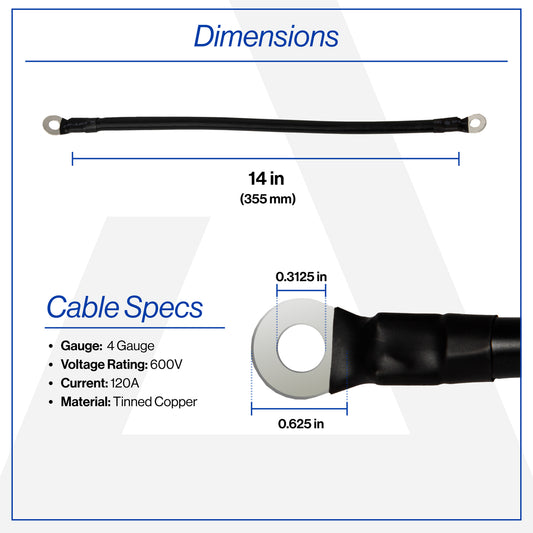 14 Inch 4-Gauge Black Battery Cable