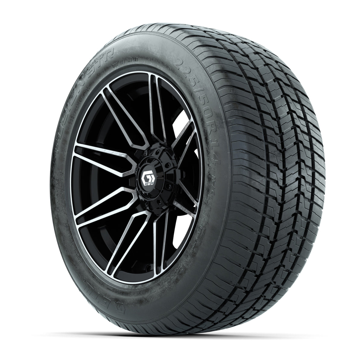 GTW Stealth Gloss Black/Machined 14" Wheel & 225/50-R14 Fusion STR Street Tire Package