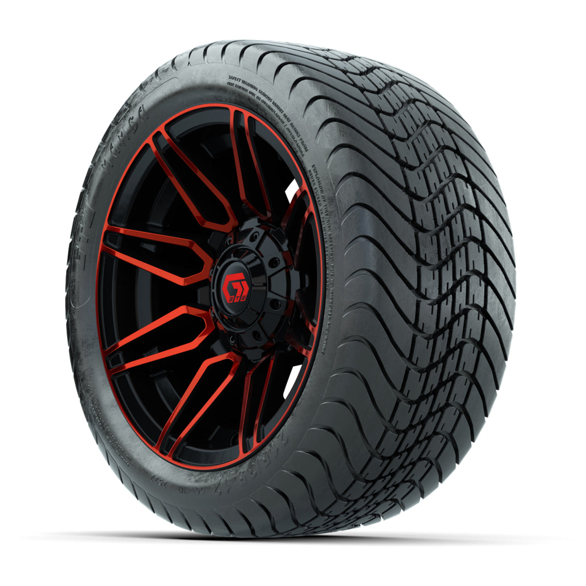 GTW® Stealth Black/Red 12 in Wheels with 215/35-12 Mamba Street Tires Full Set