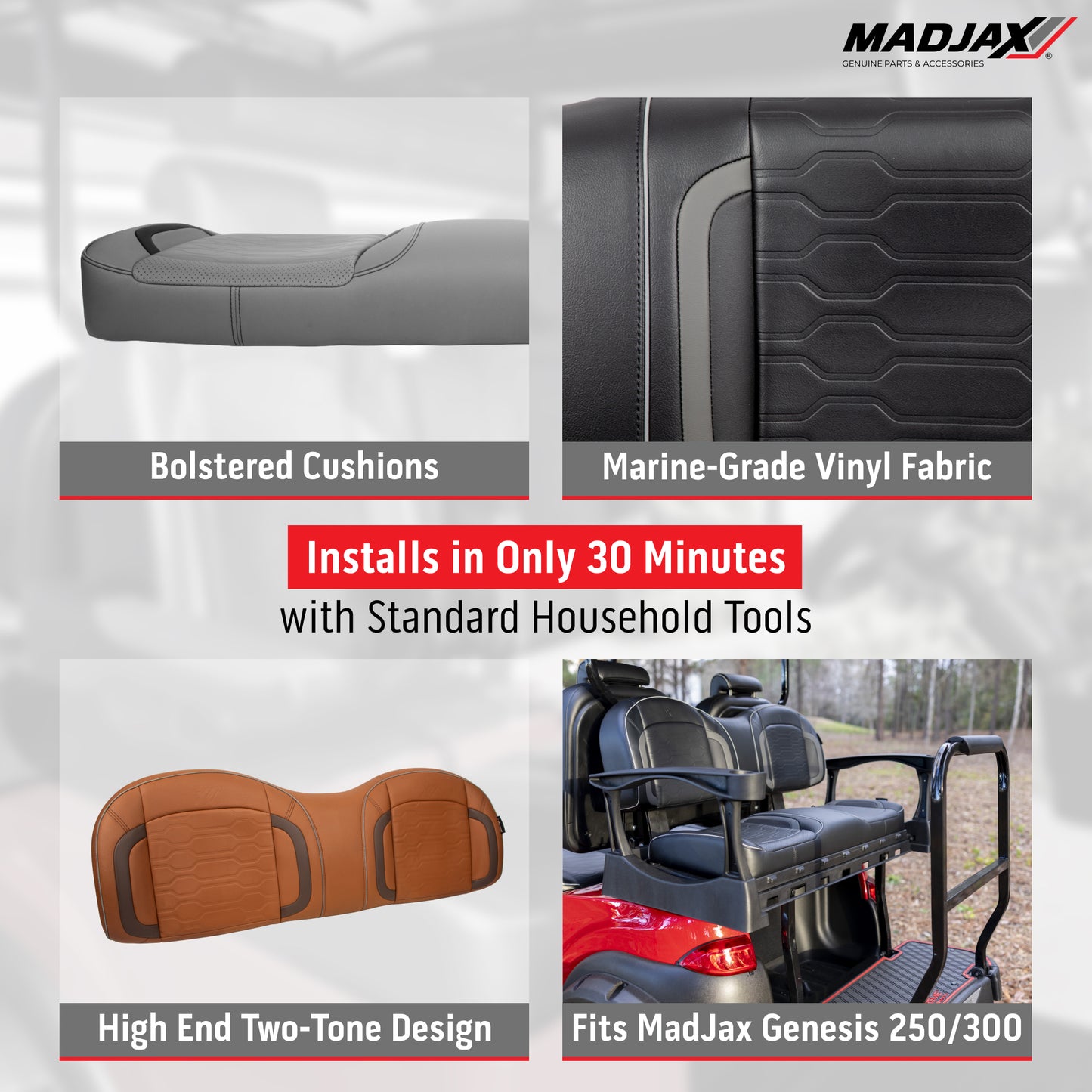 MadJax Caramel Commander Rear Seat Cushions | GTW Genesis 250/300