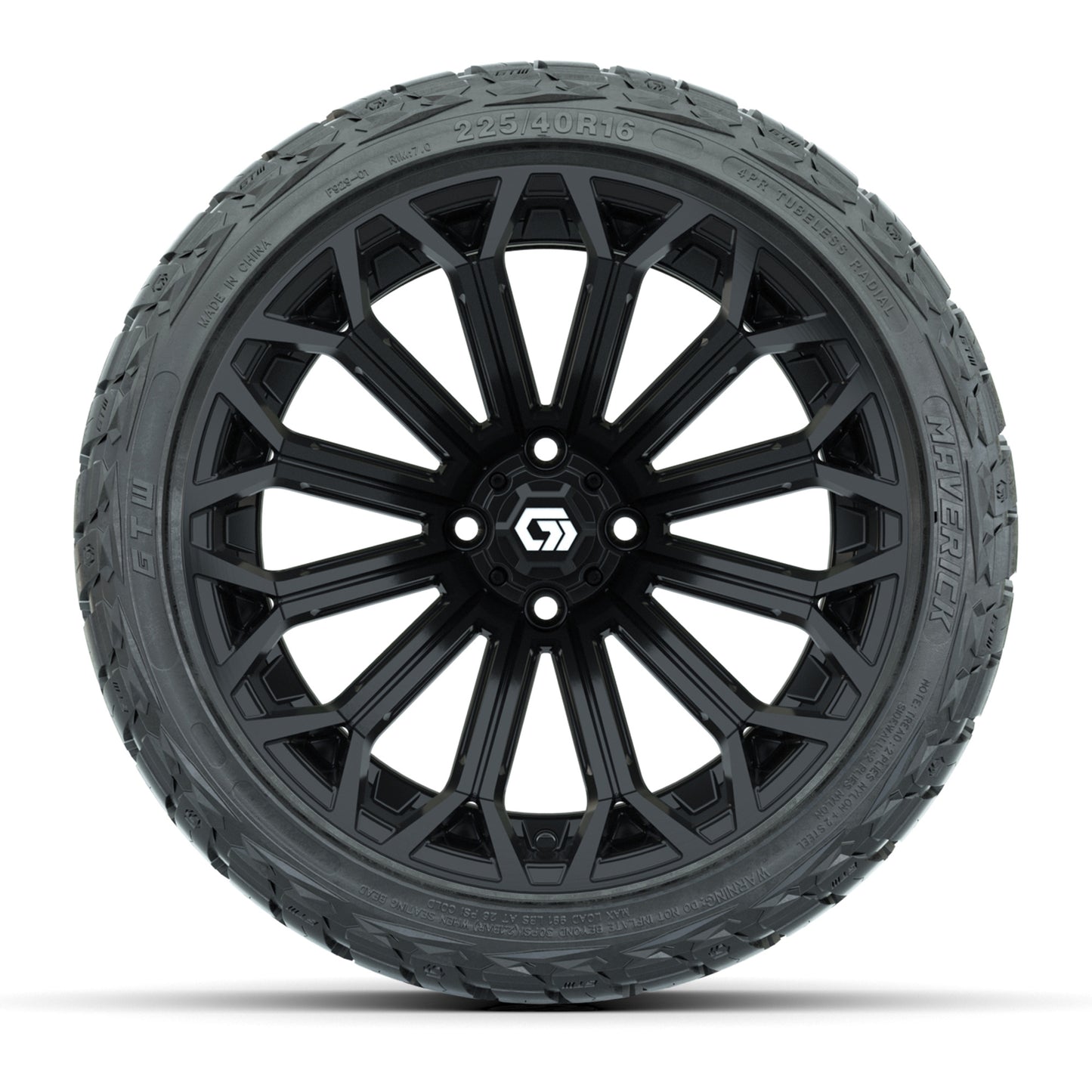 GTW® 16" Phantom Gloss Black Golf Cart Wheels & 225/40-R16 Maverick A/T Tires - Full Set