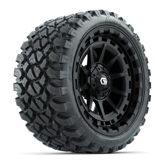 GTW® Barricade Gloss Black 15 in Wheels with 23x10-R15 Nomad Steel Belted Radial All-Terrain Tires Full Set