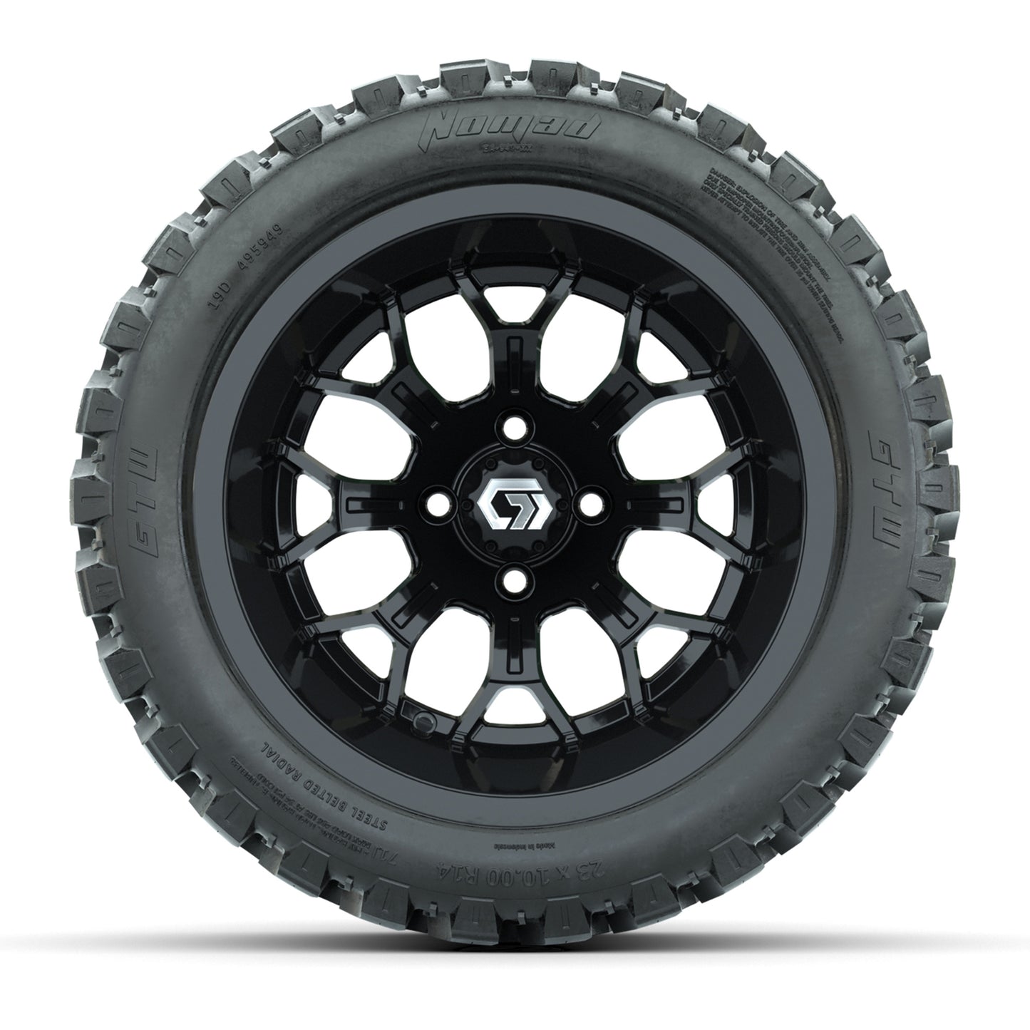 GTW® Assault Gloss Black 14" Wheels with 23X10-R14 Nomad Steel Belt Radial All-Terrain Tires - Full Set