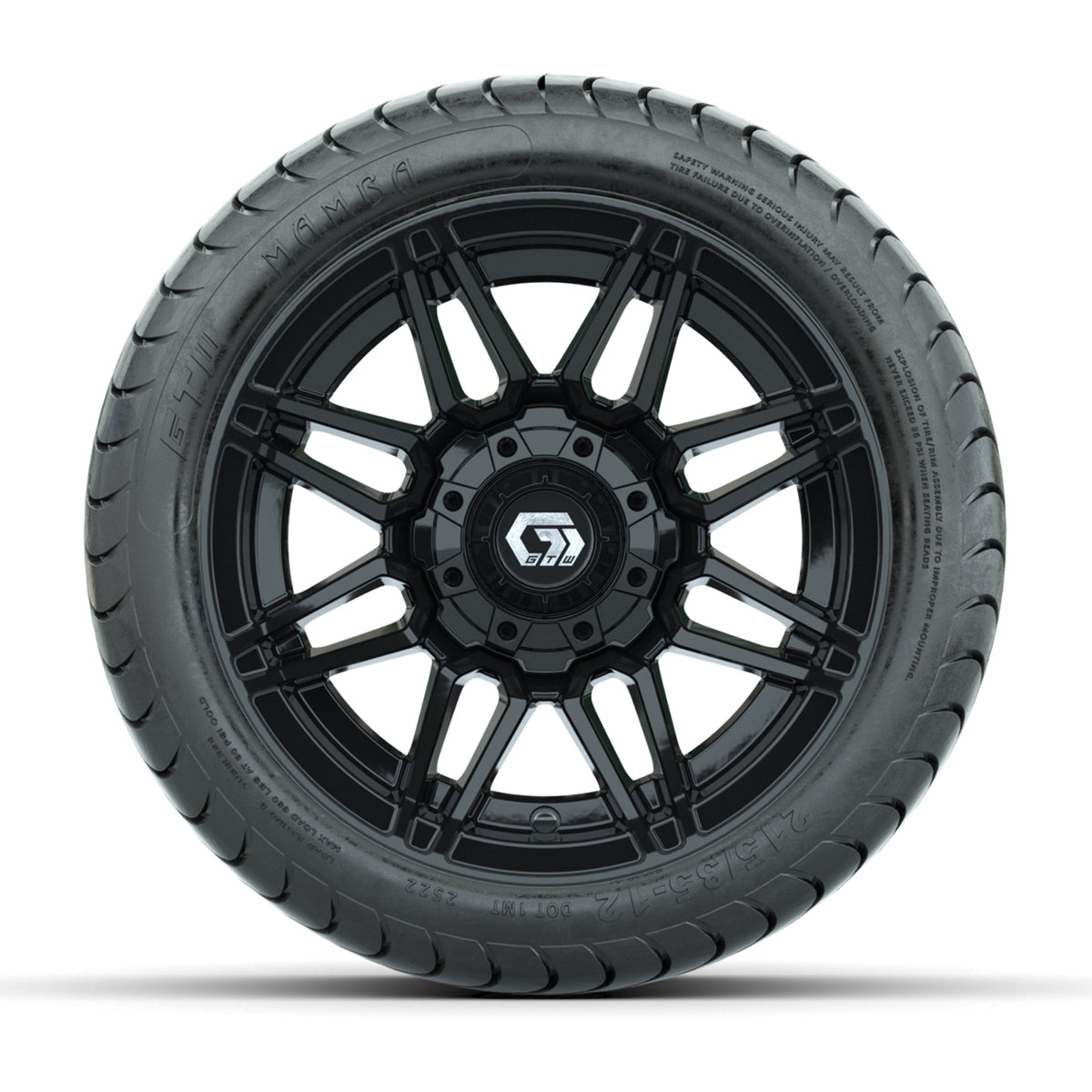 GTW® Stealth Gloss Black 12 in Wheels with 215/35-12 Mamba Street Tires Full Set