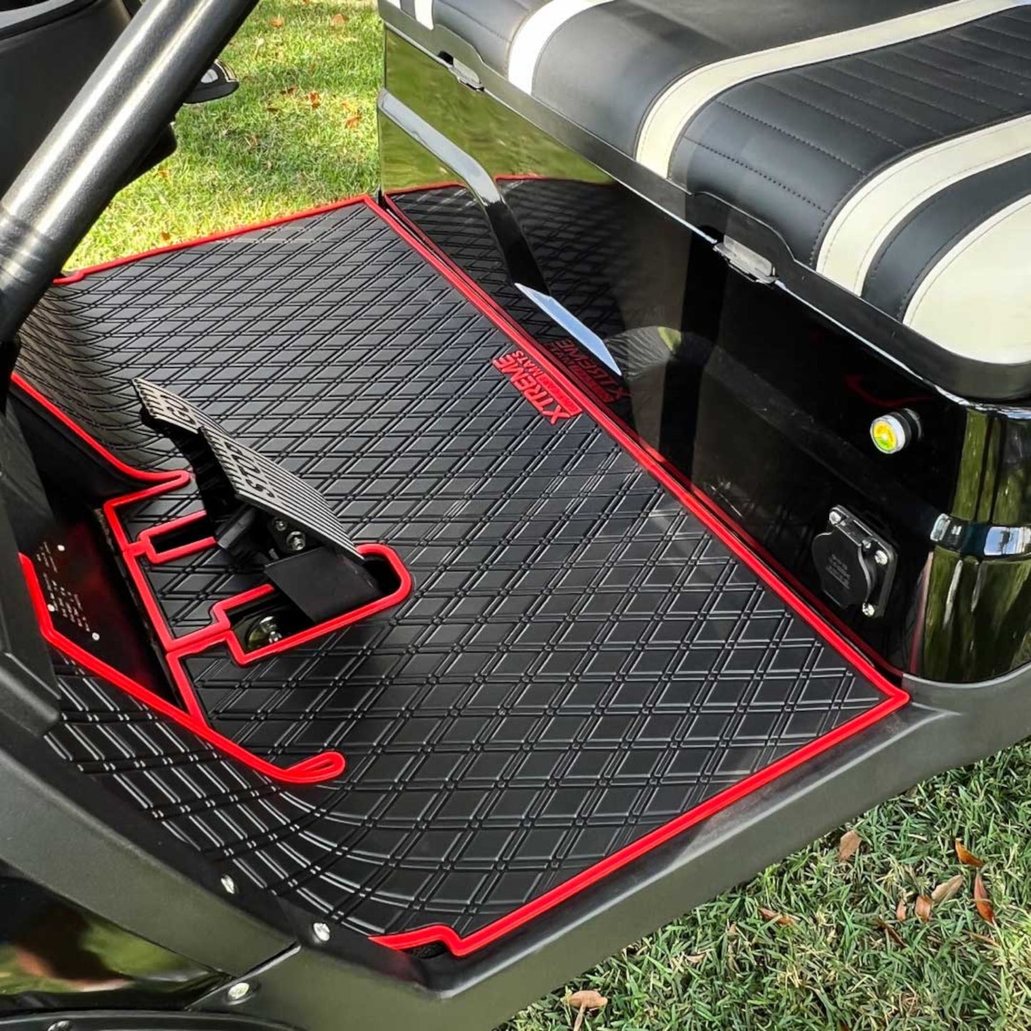 Xtreme Mats Full-Coverage Golf Cart Floor Mat | ICON i20 / i40 / i40L / Advanced EV1 – Black/Red