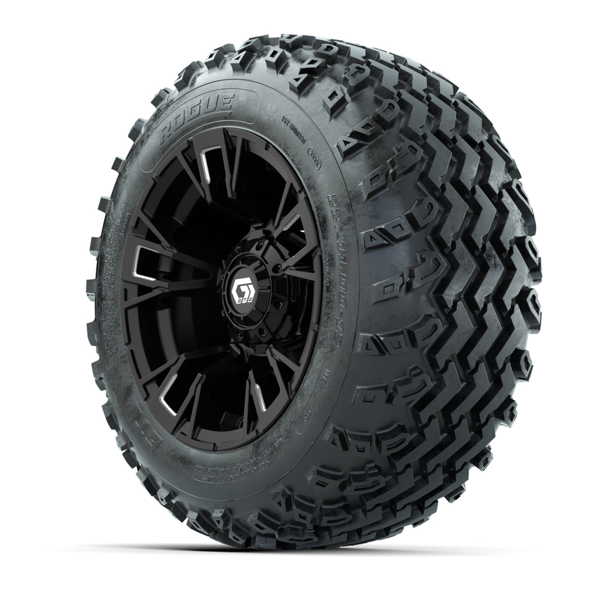 GTW® Vandal Matte Black/Machined 12 in Wheels with 22x11.00-12 Rogue All-Terrain Tires Full Set