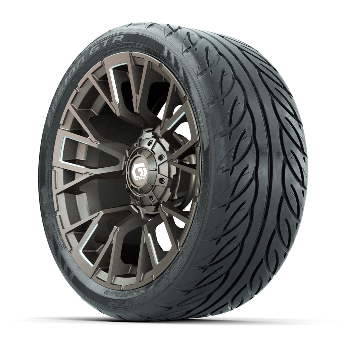 GTW® Vandal Satin Bronze/Machined 14 in Wheels with 205/40-R14 Fusion GTR Steel Belted Street Tires Full Set