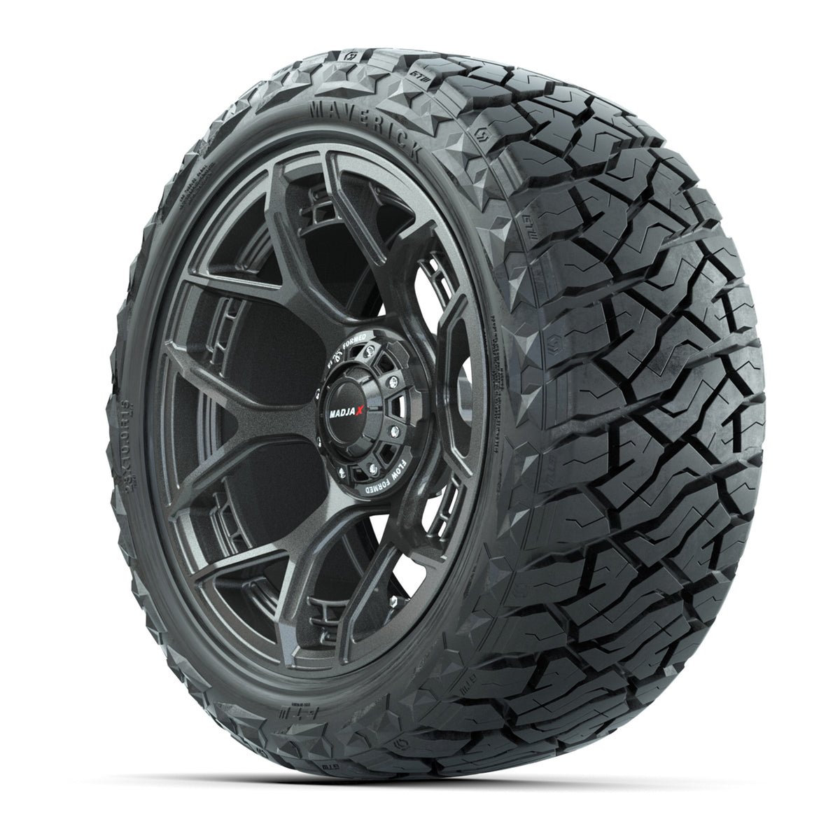 GTW MadJax® Flow Form Evolution Gunmetal 15 in Wheels with 23x10.00-R15 Maverick All-Terrain Tires – Full Set