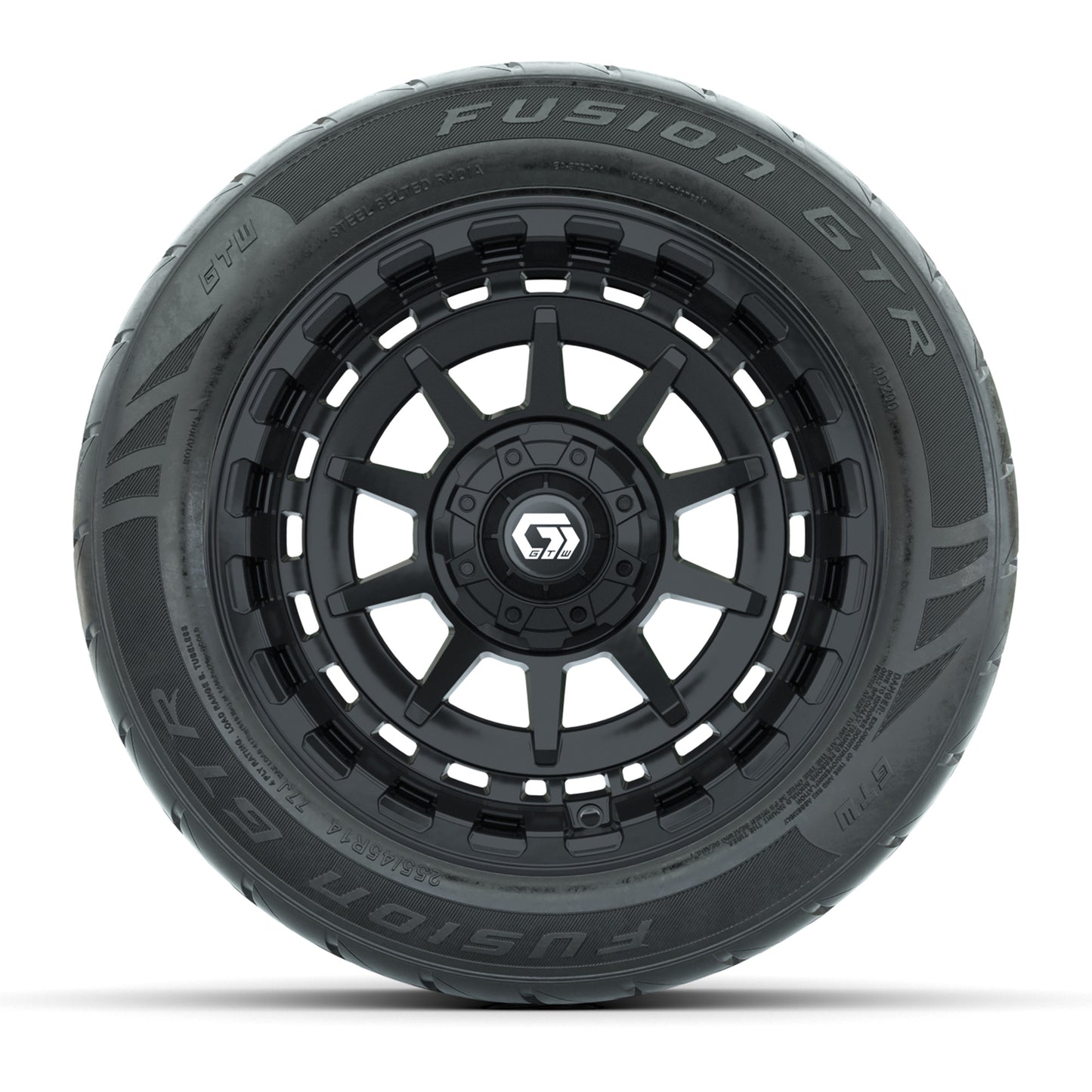 GTW Barricade Black 14" Wheels & 255/45-R14 Fusion GTR Street Tires – Set of 4