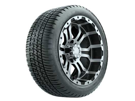 Set of 4 GTW 14" Omega Machined/Black Golf Cart Wheels on 19.5" Street Tires