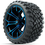 Set of 4 GTW 15" Spyder Blue Matte Black Golf Cart Wheels on 23" Nomad A/T Tires