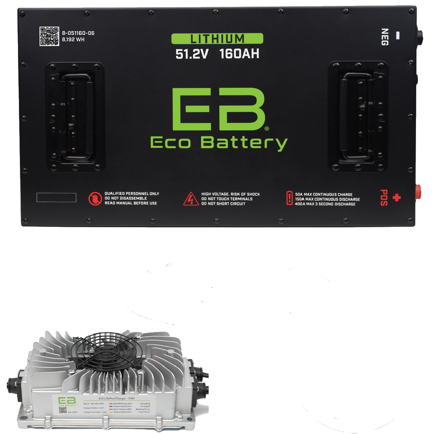 Eco Battery 51V 160AH LifePo4 Lithium Golf Cart Battery Kit with 15A Charger 48v